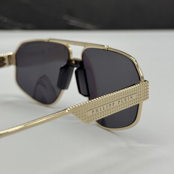 NEW PHILIPP PLEIN SPP106M 302 GOLD/GRAY MEN SUNGLASSES - Picture 6 of 11